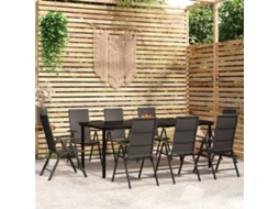 Vidaxl 9 Pcs Conjunto De Jantar Para Jardim Preto