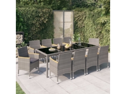11 unidades Conj. Jantar Exterior C/Almofadões Vime Pe Preto/Cinza Dkd Home Decor