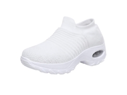 Tênis De Caminhada Feminino Sock Sneakers Leve Flexível Respirável Com Amortecimento Ar Para Trabalho E Dia A Dia Branco