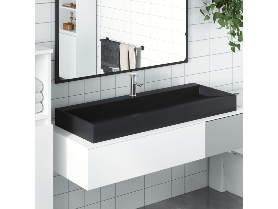 Vidaxl Lavatório 120x46x11 Cm Mineral/mármore Fundido Mate Preto