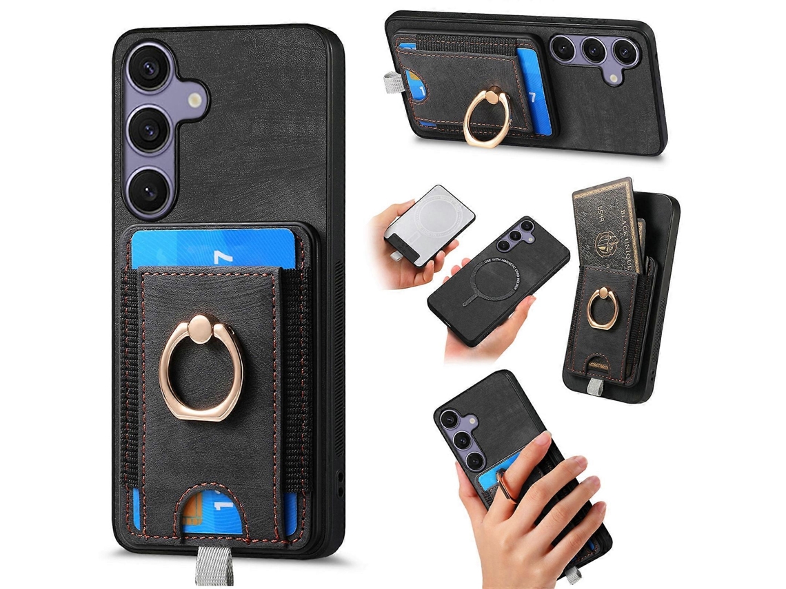 Capa De Couro Para Celular Com Bolsa Magnética Retrô E Divisória Para Cartão