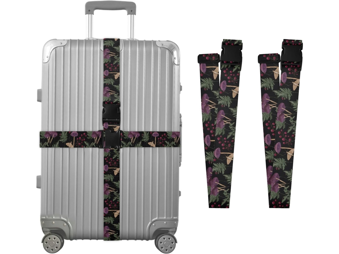 Conjunto De 2 Cintas Bagagem Personalizadas Em Formato Cogumelo Roxo Para Malas, Com Fivelas De Embalagem