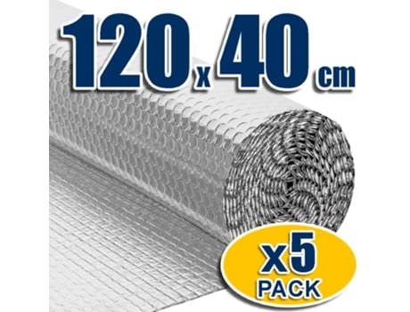 Pacote com 5 painéis isolantes para caixas de persianas. Protege do calor e do frio. Fácil instalação. 100 folhas de papel alumínio e bolhas à prova de umidade (120 x 40 cm).