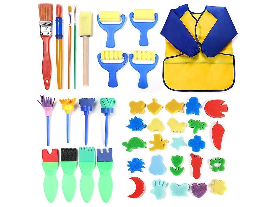 2026 set de 42 Piezas de Sellos de Esponja Con Pinceles para Manualidades Infantiles Diseños Aleatorios Multicolor