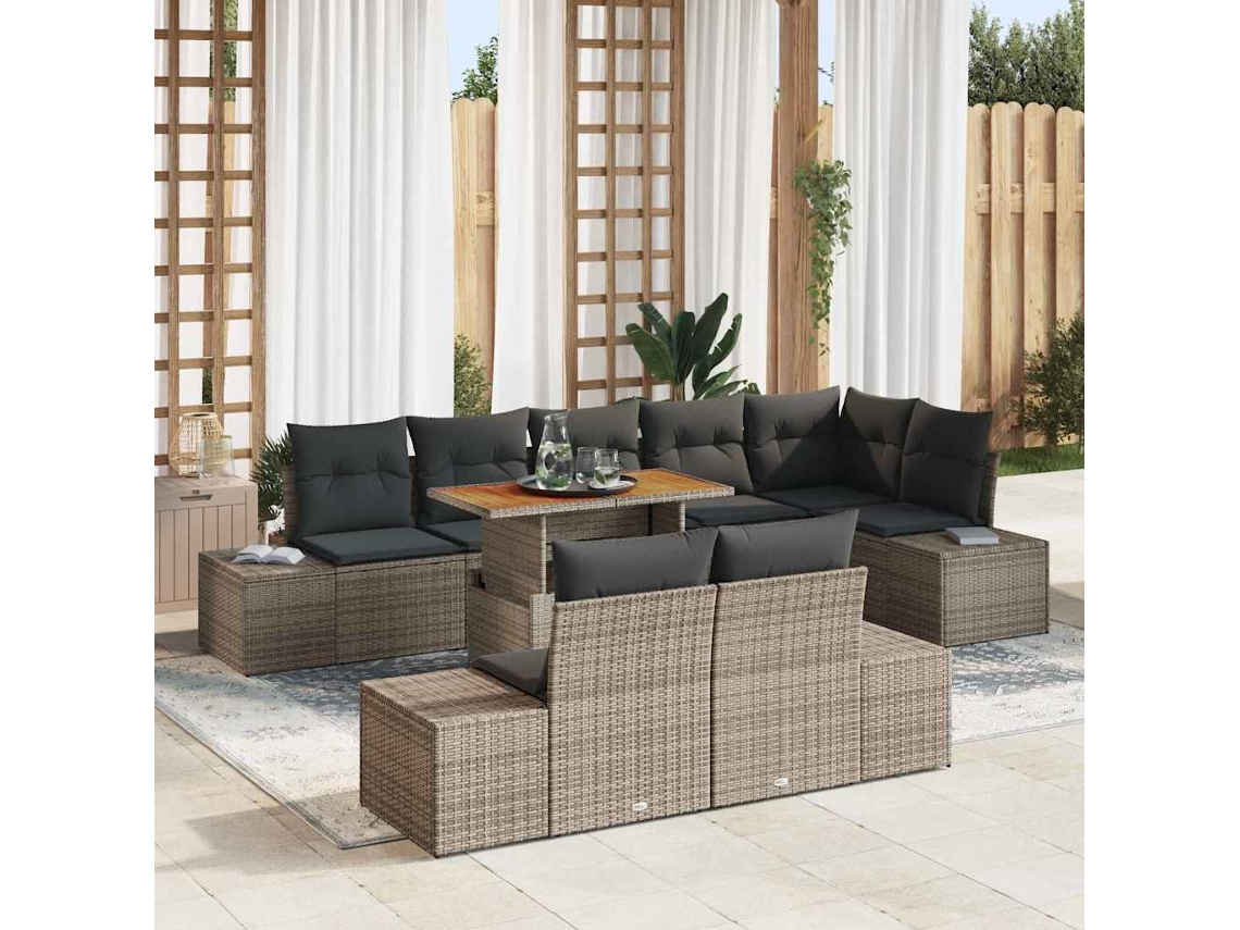 Vidaxl Conjunto De Sofá De Jardim 9 Unid. Cinzeto Rattan Sintético