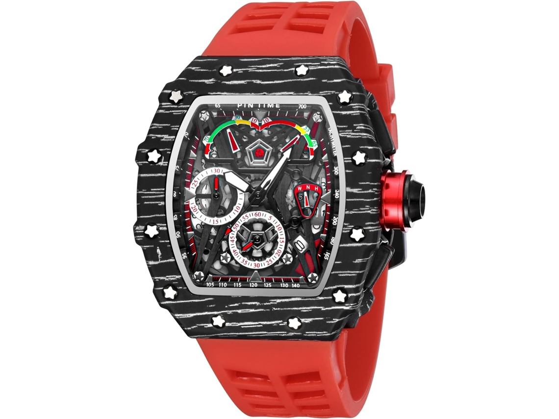 Lurelia Relógio Cronógrafo Masculino, Pele, Silicone, Vermelho