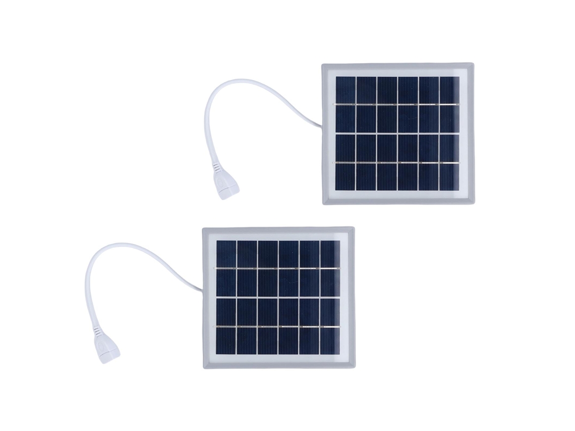 Conjunto de 2 painéis solares de 5W, com carregamento USB portátil e suporte para fornecimento de energia de emergência.