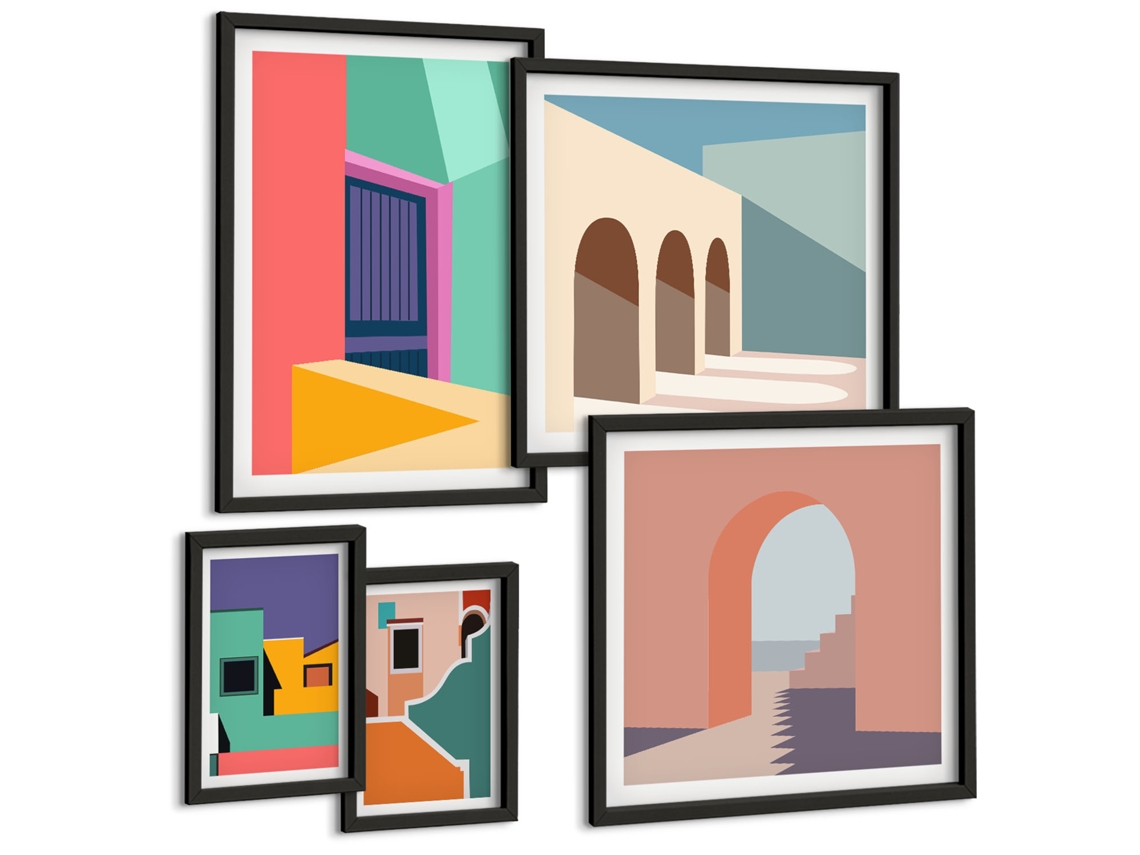 Pinturas Murais Modernas Pôsteres Minimalistas De Plantas Moldura Preta Quadros Para O Escritório Espelharte (conjunto De 5 Imagens)