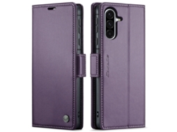 Capa Para Samsung Galaxy A56 De Couro Com Fecho Borboleta Textura De Lichia E Proteção Rfid Antirroubo Roxa