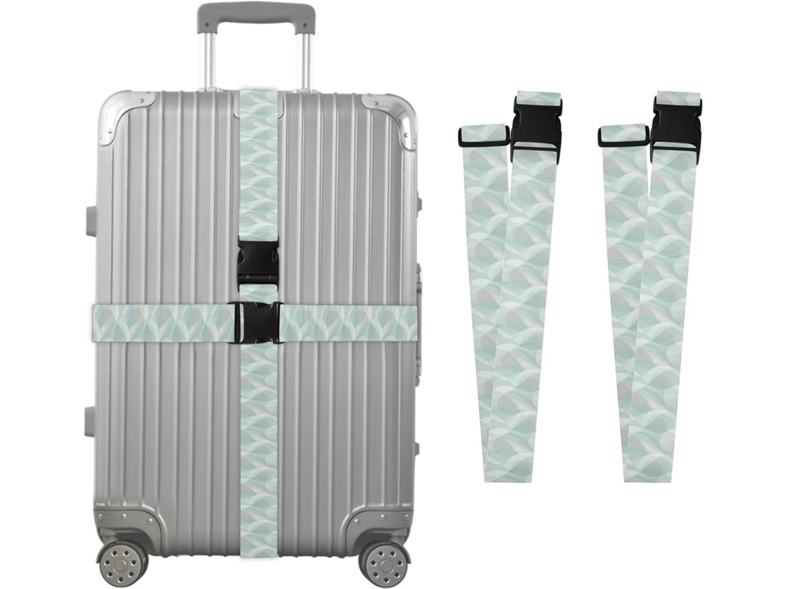 Conjunto De 2 Cintas Bagagem Azul Claro Com Padrão Geométrico Para Malas, Cintas De Viagem, Acessórios Para Cintos