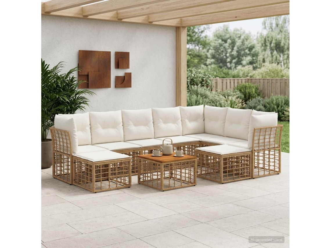Vidaxl Conjunto De Sofás Para Exterior 10 Pcs Natural E Branco Creme