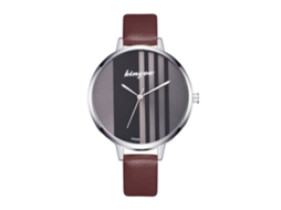 Relógio de Pulso Feminino de Quartzo com Pulseira de Couro Pu Estilo Simples Dial Redondo Café
