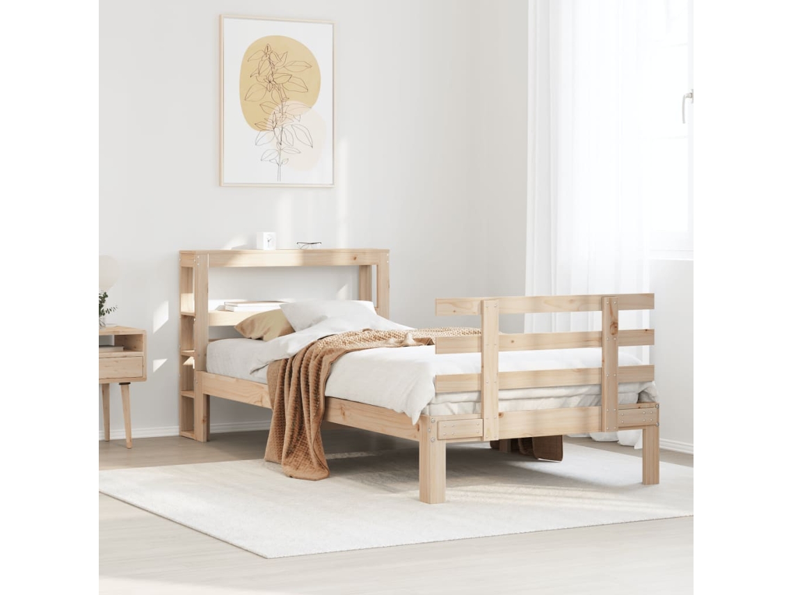 Vidaxl Estrutura De Cama Com Cabeceira 75x190 Cm Pinho Maciço
