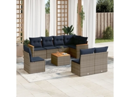Vidaxl Conjunto De Sofá De Jardim De 9 Peças Com Almofadas Em Rattan Sintético Cinza