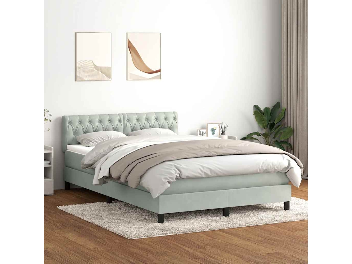 Vidaxl Cama Com Molas/colchão 160x220 Cm Veludo Cinzento-claro