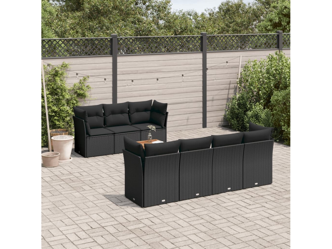 8 Pcs Conjunto Sofás De Jardim Com Almofadões Vime Pe Preto Dkd Home Decor