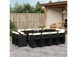 Vidaxl 13 Pcs Conjunto De Jantar P/jardim Com Almofadões Vime Pe Preto