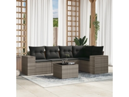 Vidaxl 6 Pcs Conjunto Sofás De Jardim Com Almofadões Vime Cinzento