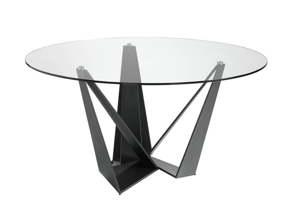 Mesa de Refeição ANGEL CERDÁ. 1045 (Preto - Aço inoxidável, Vidro - Ø150 x 75 cm)