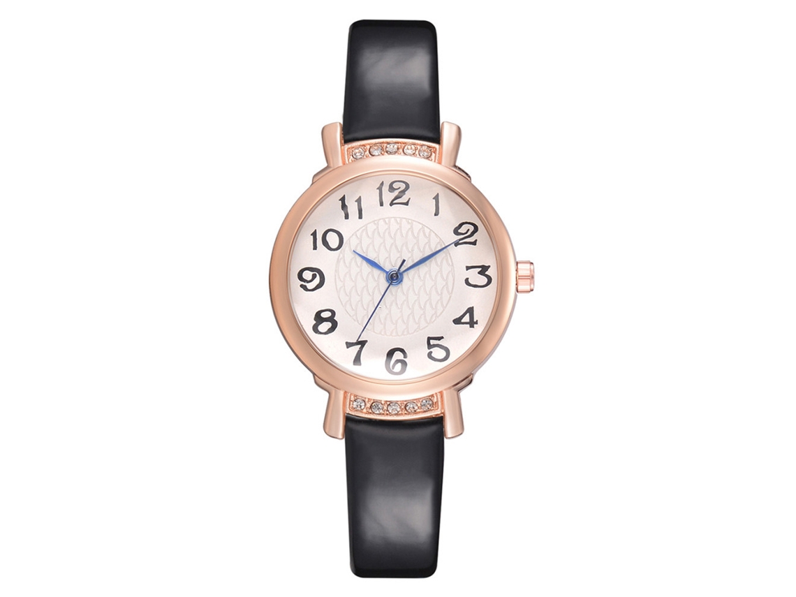 Relógio de Pulso Feminino de Quartzo Casual com Strass e Números Árabes (preto)