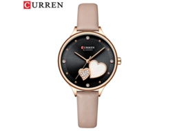 Relógio De Quartzo À Prova D'água (cáqui) Com Pulseira De Couro, Strass Em Formato De Coração, Modelo Feminino