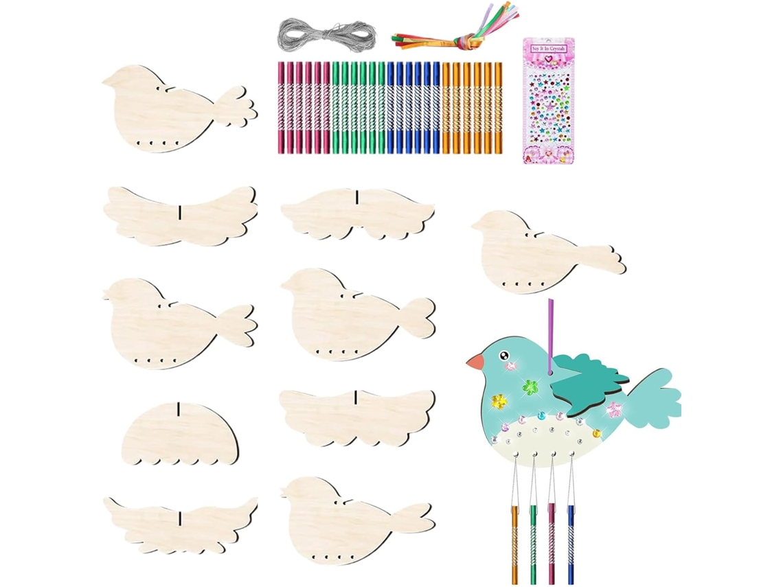 Kit de Sino de Vento 3d com Pássaros Kit de Artesanato em Madeira "faça Você Mesmo", Pintura e Montagem, Ornamento CHABERLU