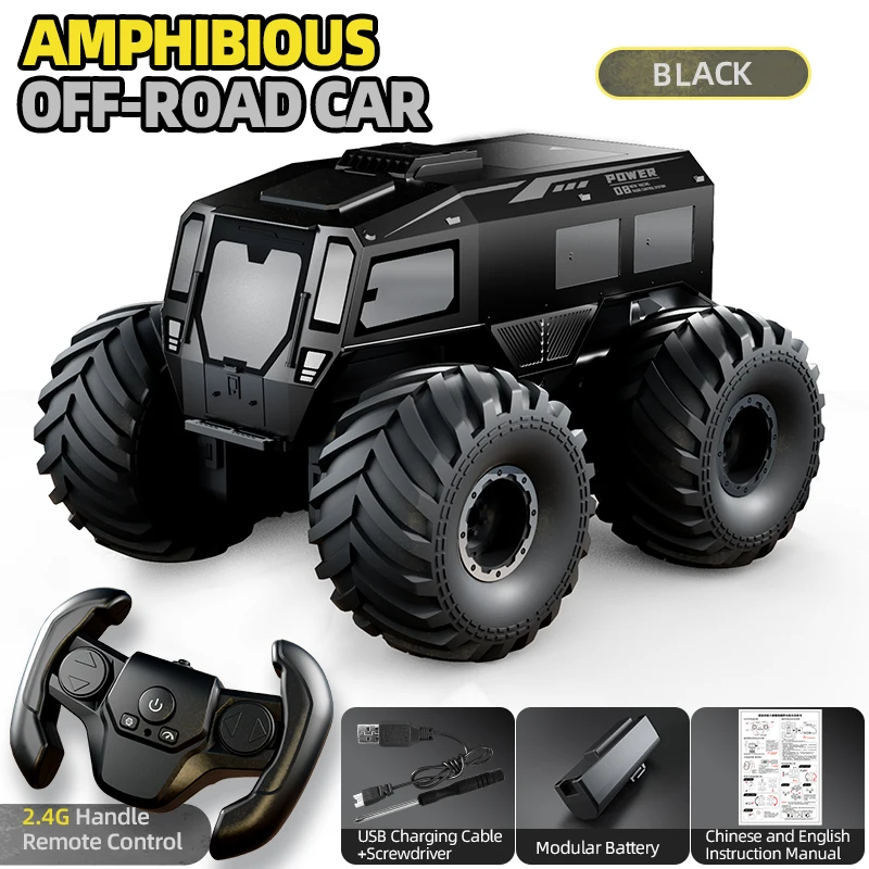 (preto) Veículo Anfíbio Todo-terreno 4x4 À Prova D'água Com Controle Remoto 2.4g