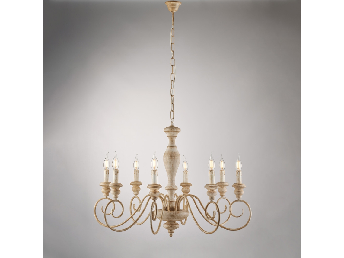 Cascina - Lustre De Madeira E Ferro Branco E Cinza Pomba 8 Luzes 121 - Ø82 - Bl265-8-bt