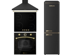 Pack Solthermic Combo Vitro Plate Pvtc60 4 Queimadores Rústicos Exaustor Preto 60 Frigorífico Combinado Retro 1,88 Fcr188n Preto