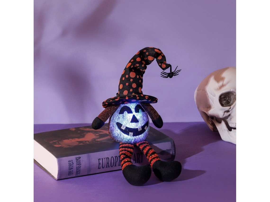 Boneca Pelúcia Abóbora Decorativa E Iluminada Para Halloween