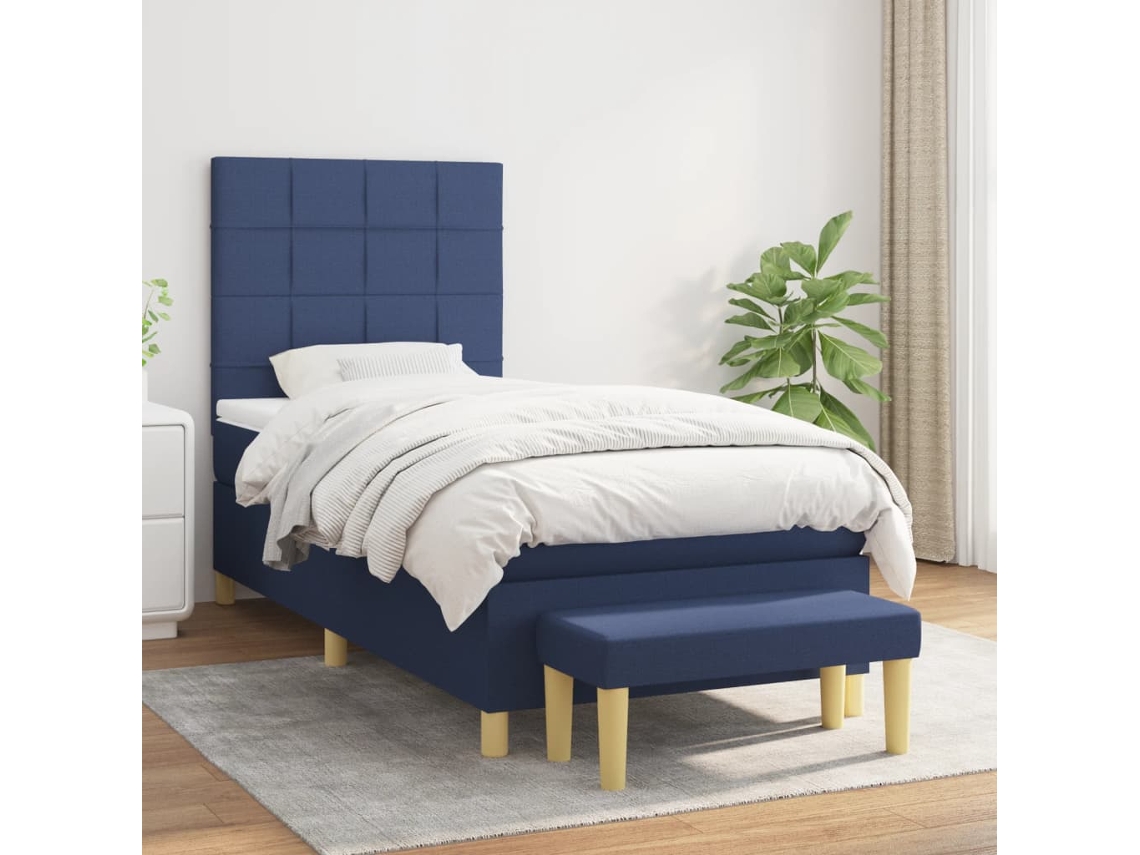 Vidaxl Cama Com Molas/colchão 90x190 Cm Tecido Azul