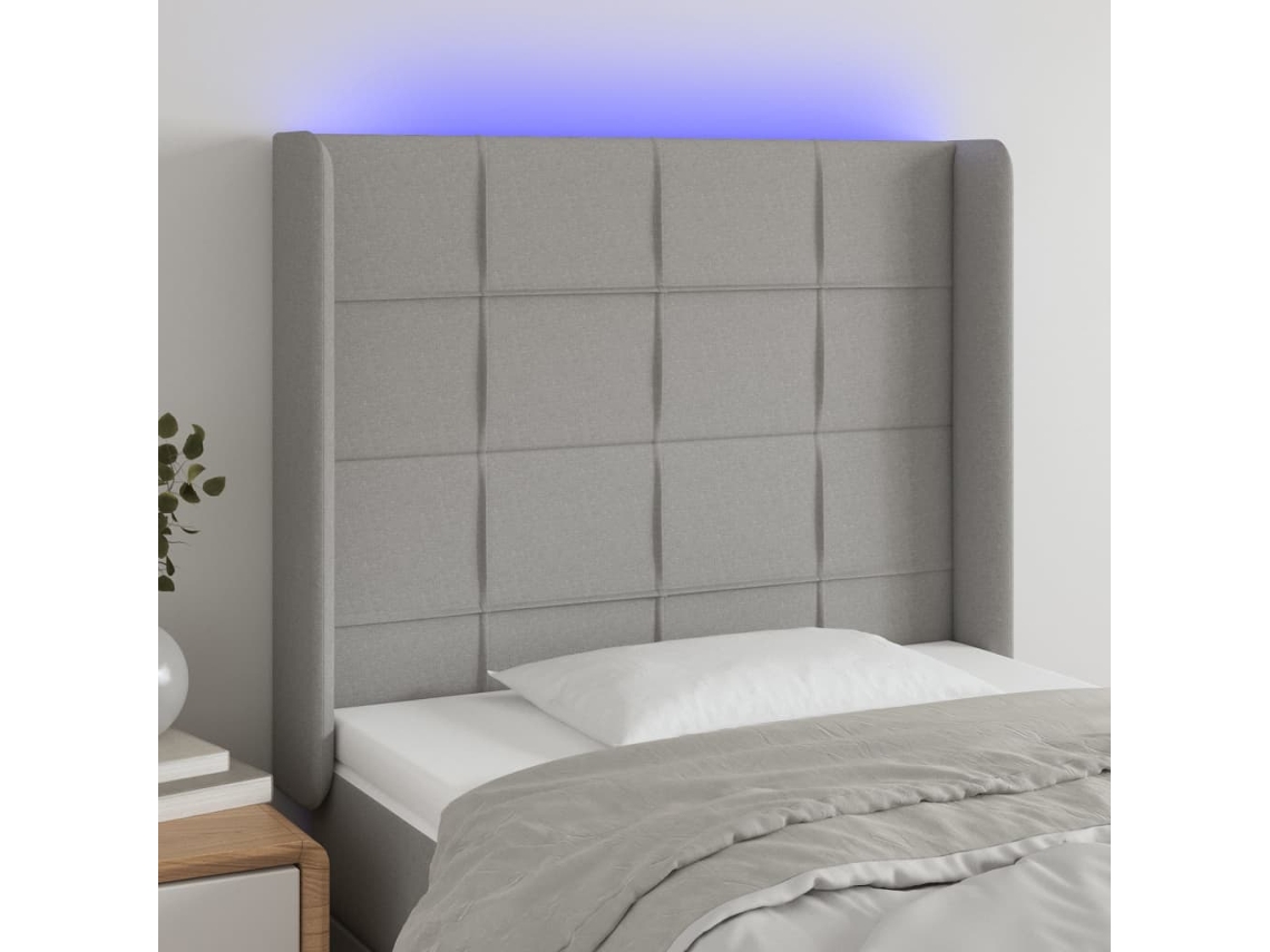 Vidaxl Cabeceira Cama C/ Luzes Led Tecido 103x16x118/128cm Cinza-claro