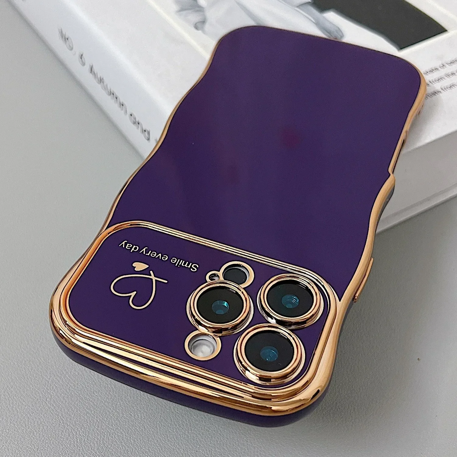 Capa De Tpu Eletrorevestida Com Formato De Coração Ondulado (iphone 11 Pro Max, Roxo Escuro), Adequada Para Iphone, Proteção Contra Impactos.