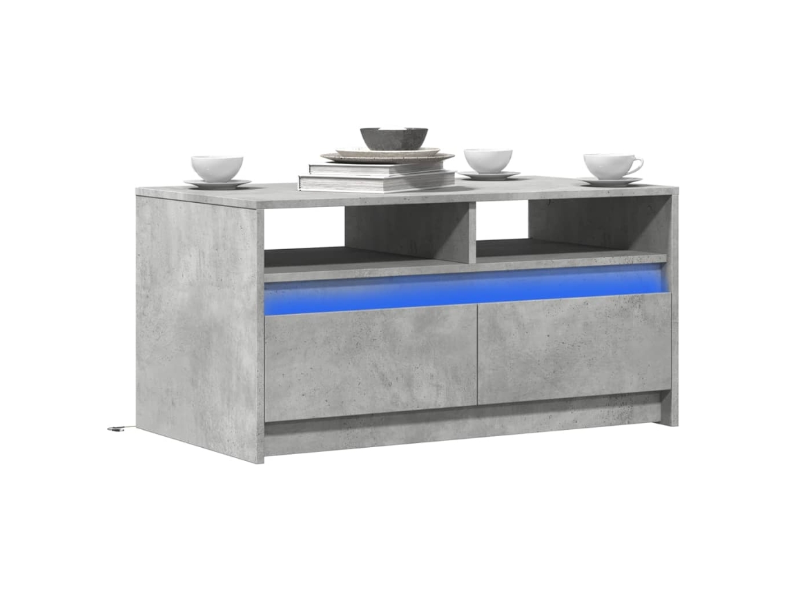 Vidaxl Mesa De Centro C/ Luzes Led Derivados Madeira Cinzento Cimento