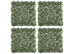 Conjunto De 4 Sebes Artificiais Extensíveis De Hera, Folhas De Privacidade De Vime Poliéster, 200 X 100 Cm, Verde