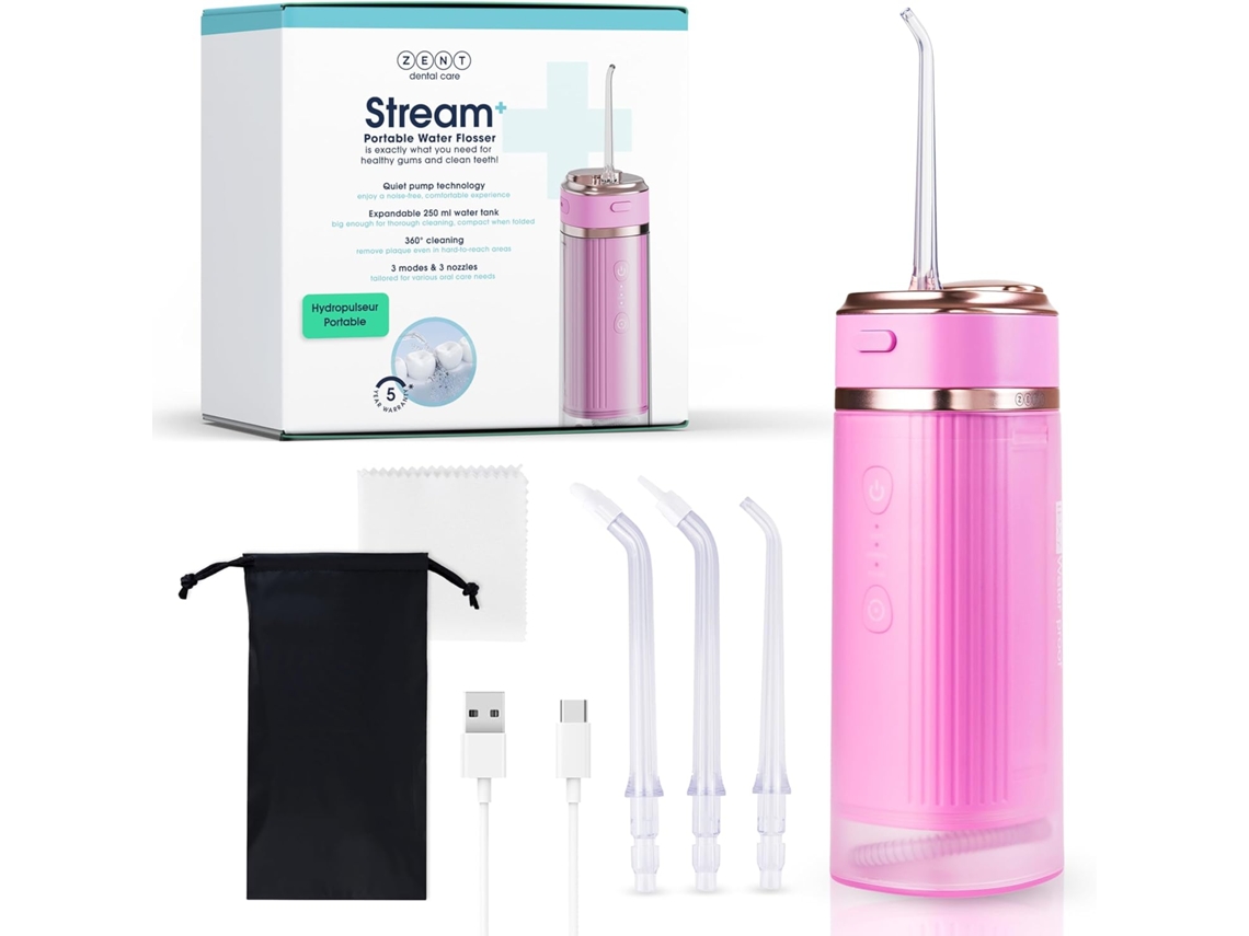 Irrigador oral Stream Water Flosser, 3 pontas especiais, pressão ajustável, remove placa bacteriana, rosa YWP