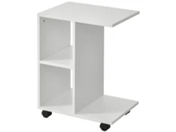 Mesa Lateral Com Rodízios Em C Com Prateleiras Branca