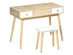 Toucador Com Espelho Dobrável Mesa De Maquilhagem Com Banco Compartimentos E Gavetas 100x45x118cm Madeira E Branco