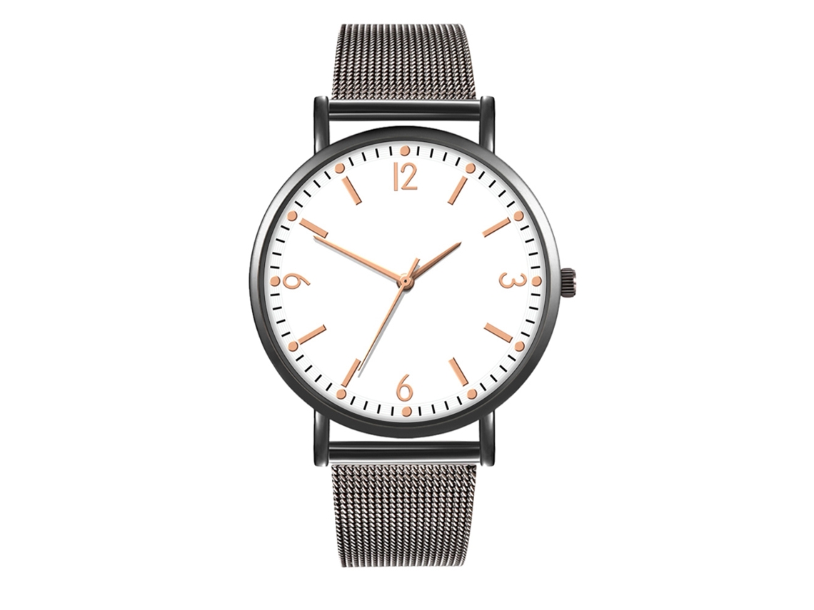 Relógio de quartzo com pulseira de malha simples, estilo casual unissex (preto e branco)