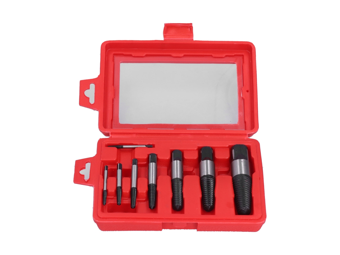 Conjunto De 8 Extratores De Parafusos De Acero Carbono Com Caixa De Armazenamento Para Parafusos Quebrados E Danificados