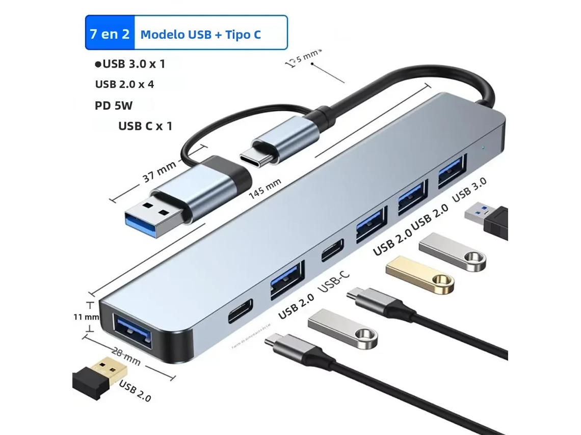 Hub Usb-c (7 Em 2) Com Adaptador Hdmi 4k E Porta Rj45