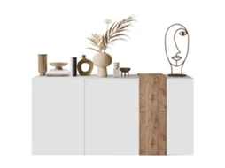 Aparador Com 3 Portas Branco E Claro Natural Cayno VENTE-UNIQUE.PT