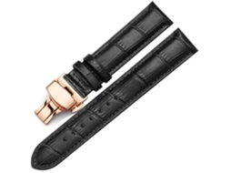 Pulseira de relógio requintada em couro PU com fivela de aço (21 mm, preta)