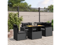 Vidaxl 6 Pcs Conjunto Sofás De Jardim C/ Almofadões Vime Pe Preto