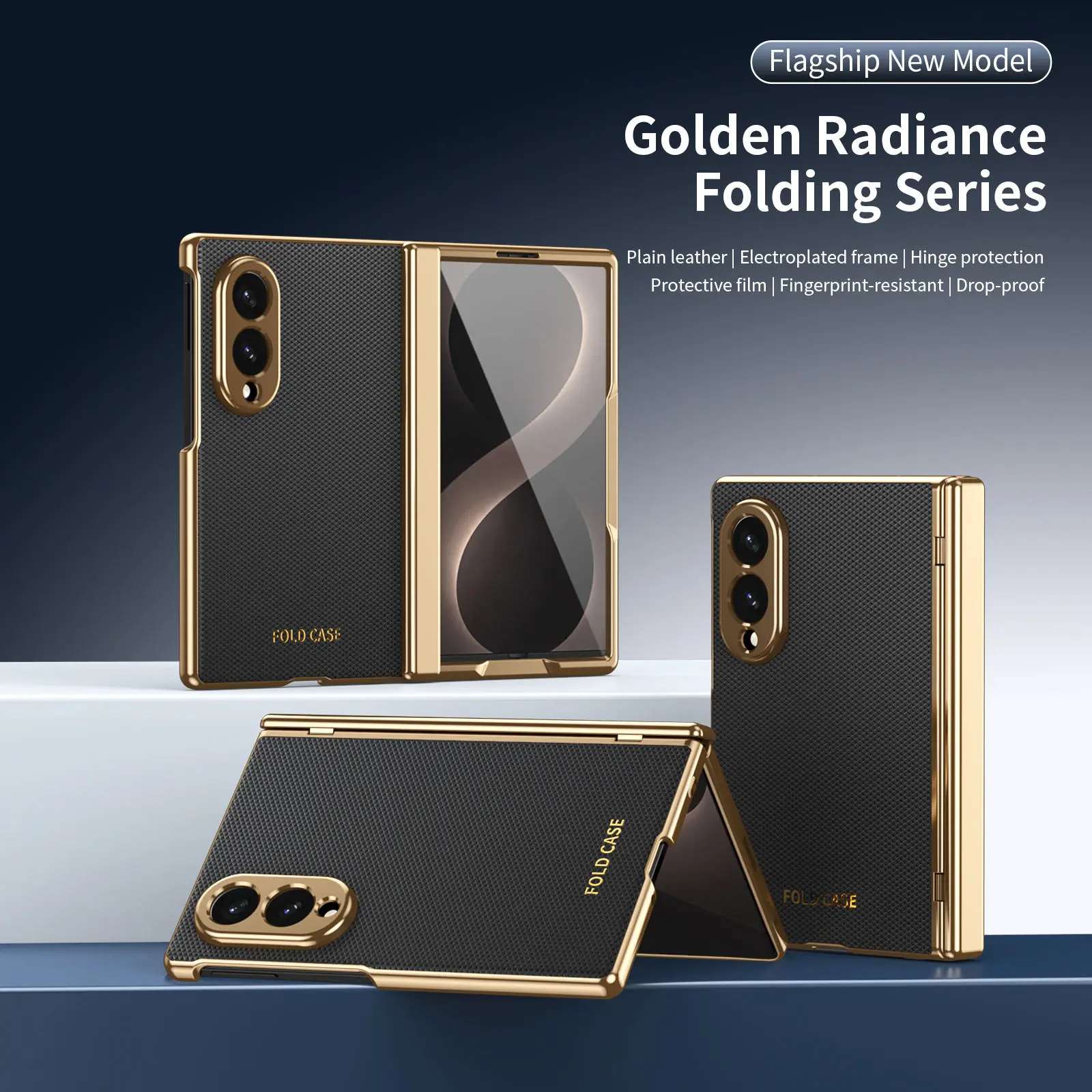 (preto, Galaxy Z Fold 8) Capa De Celular Luxuosa Em Couro Genuíno Com Padrão De Diamante E Película Protetora De Cobertura Total.