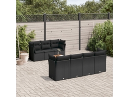 8 Pcs Conjunto Sofás De Jardim Com Almofadões Vime Pe Preto Dkd Home Decor