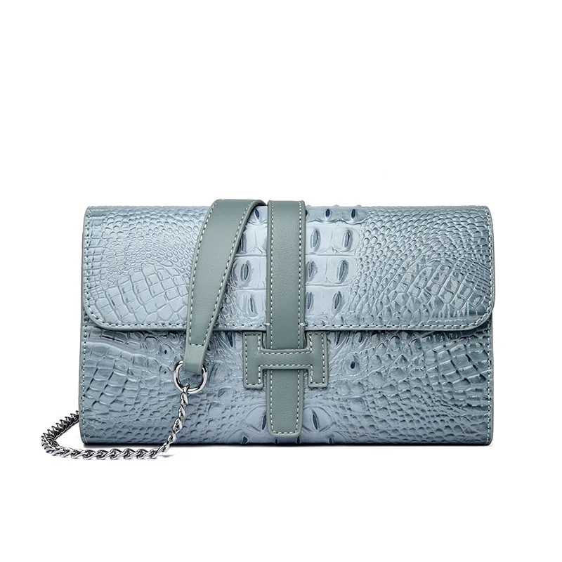 Bolsa Transversal Azul Com Estampa De Crocodilo, Carteira Feminina, Bolsa De Luxo Para O Dia A Dia.