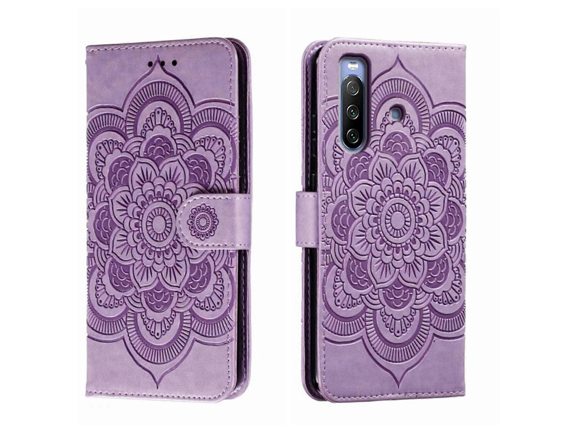 Capa De Couro Para Celular Com Padrão De Mandala Solar Em Relevo