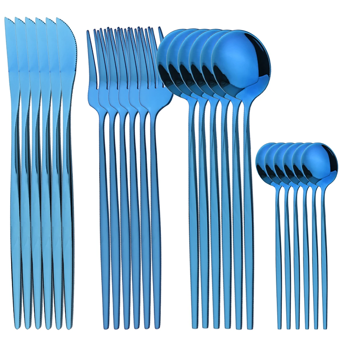 Conjunto de Talheres de Aço Inoxidável com 24 Peças, Próprio para Lava louças. MDUG (azul)