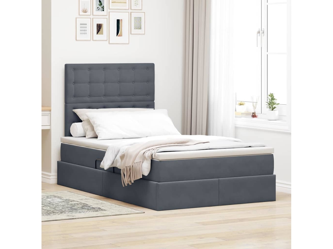 Vidaxl Cama Com Arrumação E Colchão Cinza Escuro 120 X 200 Cm Veludo